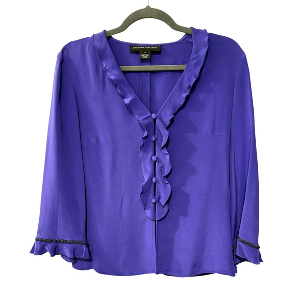 Jones New York Silk 2-Piece Set 8 Beaded Ruffle Jacket Maxi Slip Dress Purple - Picture 2 of 16